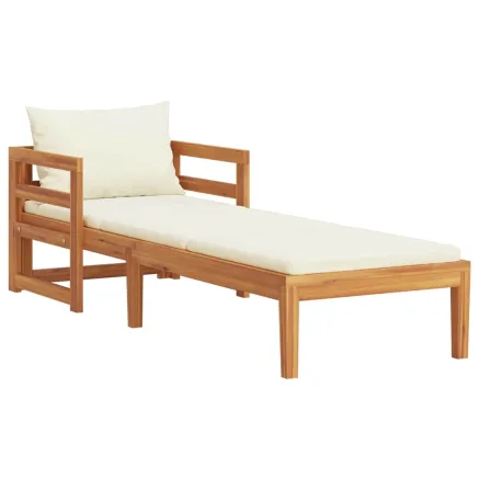 Chaise longue avec coussins blanc crème Bois d'acacia solide 2
