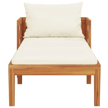 Chaise longue avec coussins blanc crème Bois d'acacia solide