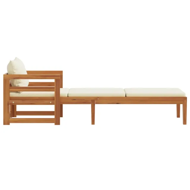 Chaise longue avec coussins blanc crème Bois d'acacia solide