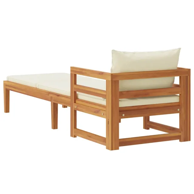 Chaise longue avec coussins blanc crème Bois d'acacia solide