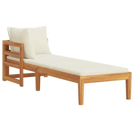 Chaise longue avec 1 accoudoir Blanc crème Bois d'acacia solide 2