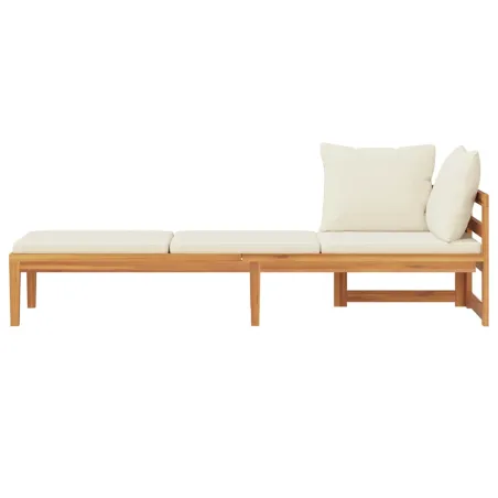 Chaise longue avec 1 accoudoir Blanc crème Bois d'acacia solide