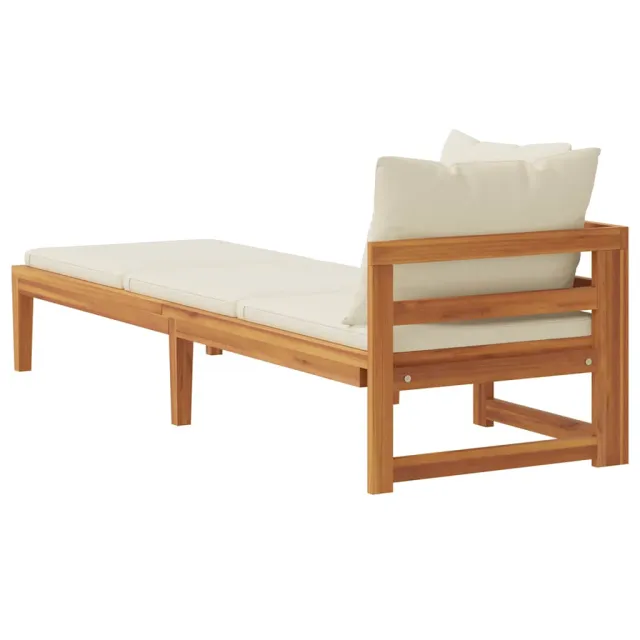 Chaise longue avec 1 accoudoir Blanc crème Bois d'acacia solide