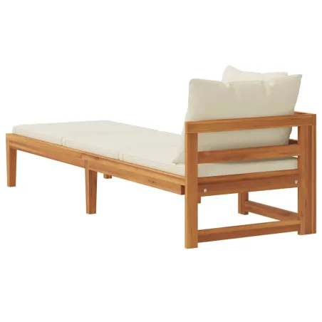 Chaise longue avec 1 accoudoir Blanc crème Bois d'acacia solide
