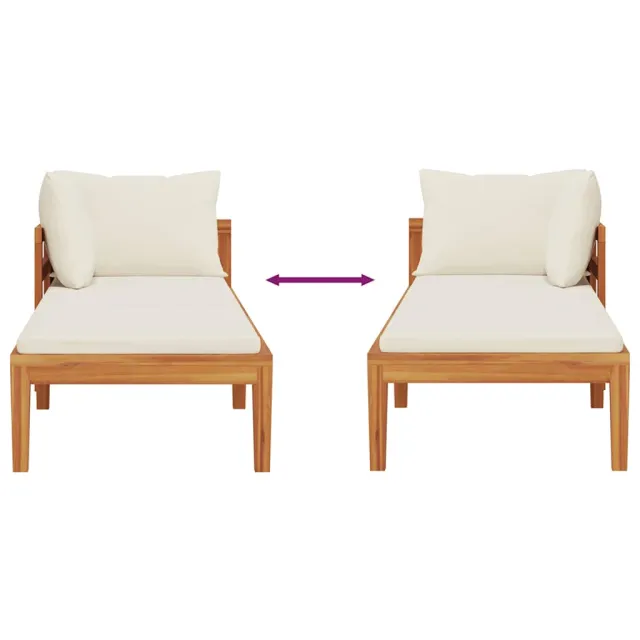 Chaise longue avec 1 accoudoir Blanc crème Bois d'acacia solide