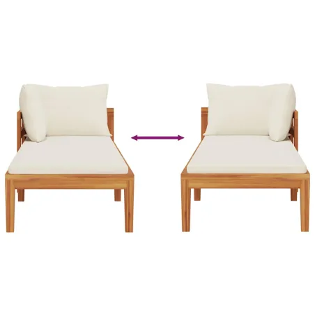 Chaise longue avec 1 accoudoir Blanc crème Bois d'acacia solide