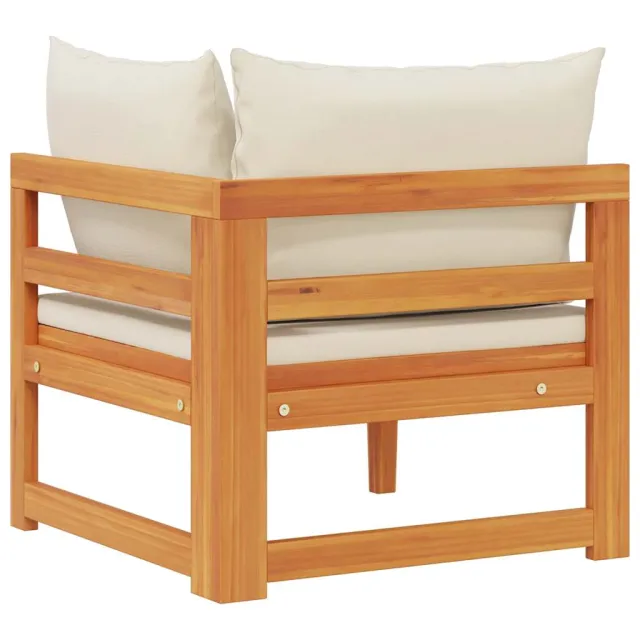 Canapé d'angle avec coussins blanc crème Bois d'acacia solide