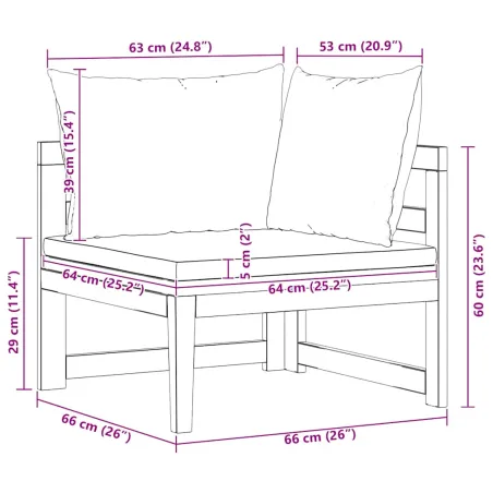 Canapé d'angle avec coussins blanc crème Bois d'acacia solide
