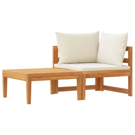 Salon de jardin 2 pcs avec coussins blanc crème Bois d'acacia 2