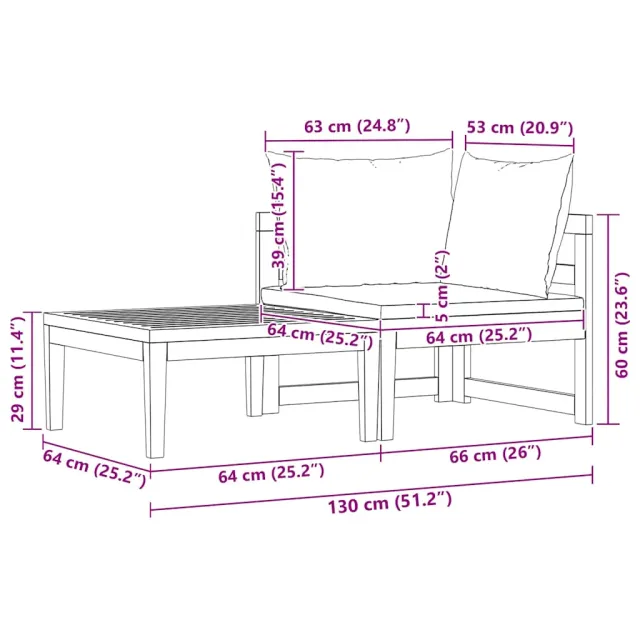 Salon de jardin 2 pcs avec coussins blanc crème Bois d'acacia