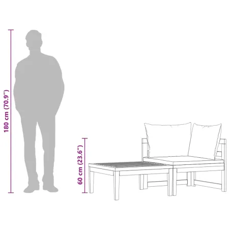 Salon de jardin 2 pcs avec coussins blanc crème Bois d'acacia