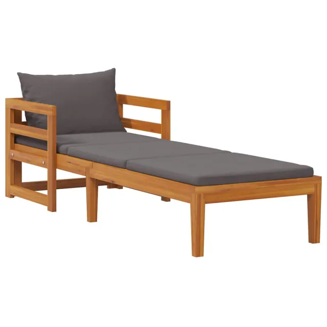 Chaise longue avec coussins gris foncé Bois d'acacia solide