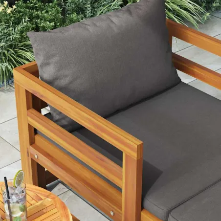 Chaise longue avec coussins gris foncé Bois d'acacia solide