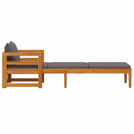Chaise longue avec coussins gris foncé Bois d'acacia solide