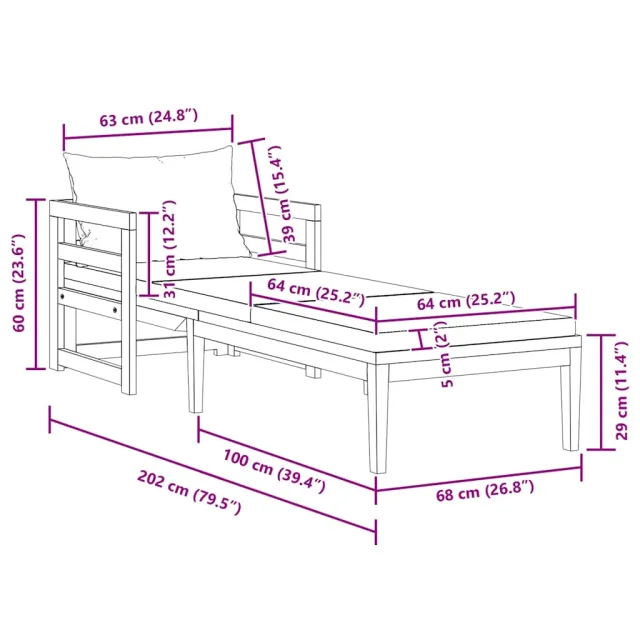 Chaise longue avec coussins gris foncé Bois d'acacia solide