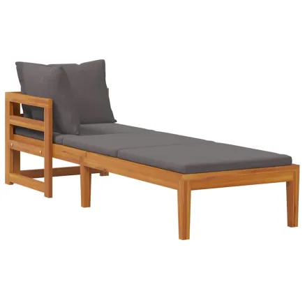 Chaise longue avec 1 accoudoir Gris foncé Bois d'acacia solide 2