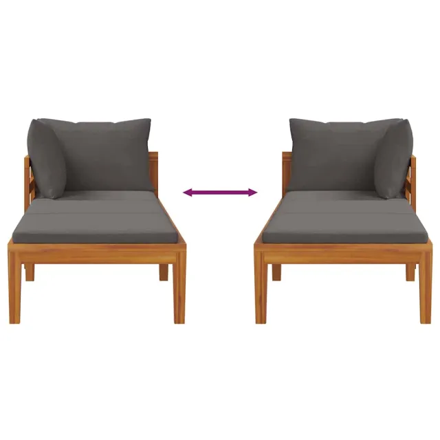 Chaise longue avec 1 accoudoir Gris foncé Bois d'acacia solide