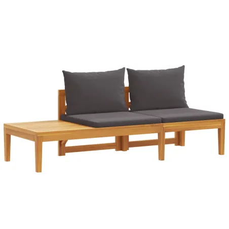 Banc de jardin avec table avec coussins gris foncé Teck solide