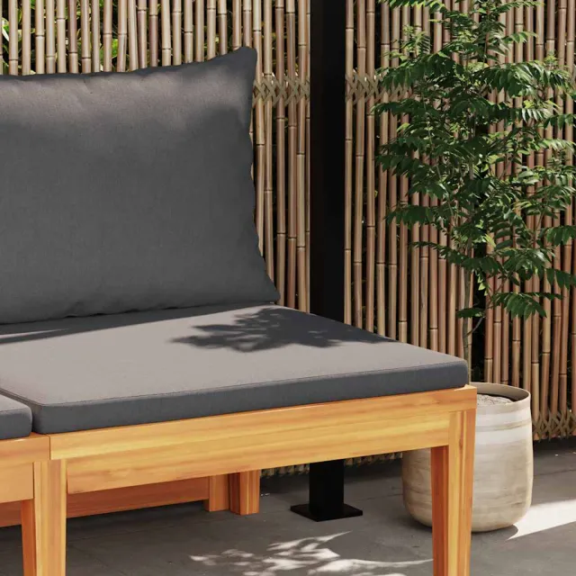Banc de jardin avec table avec coussins gris foncé Teck solide