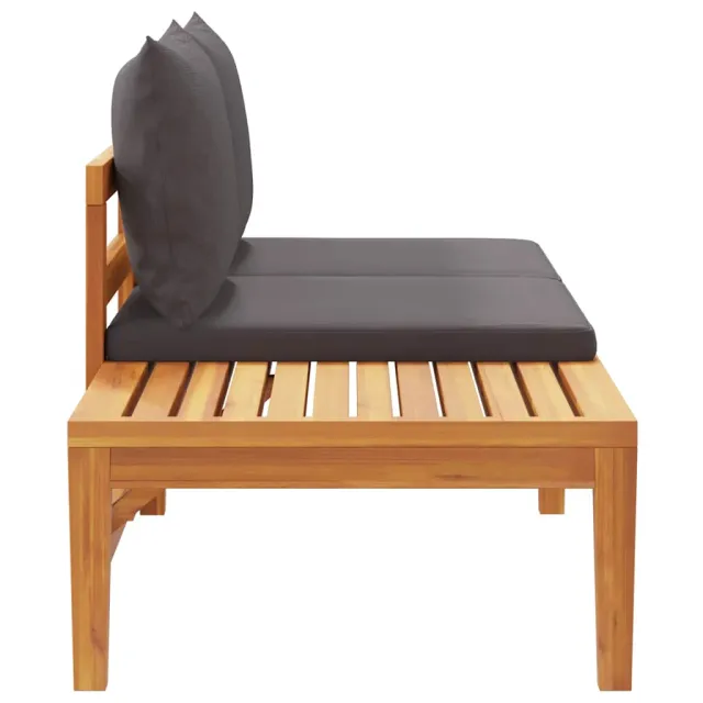 Banc de jardin avec table avec coussins gris foncé Teck solide