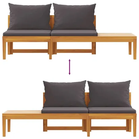 Banc de jardin avec table avec coussins gris foncé Teck solide