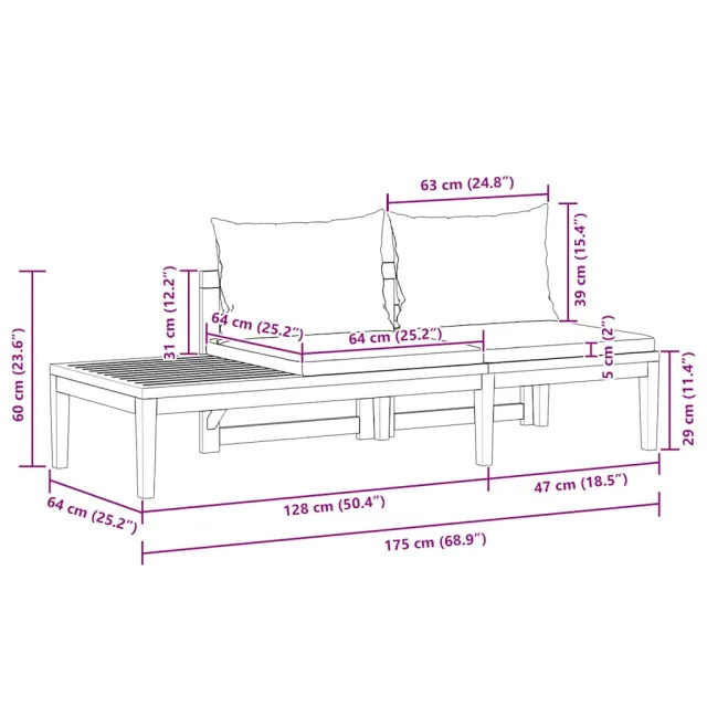 Banc de jardin avec table avec coussins gris foncé Teck solide