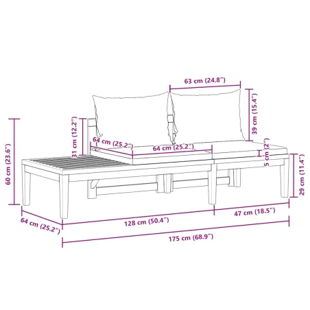 Banc de jardin avec table avec coussins gris foncé Teck solide