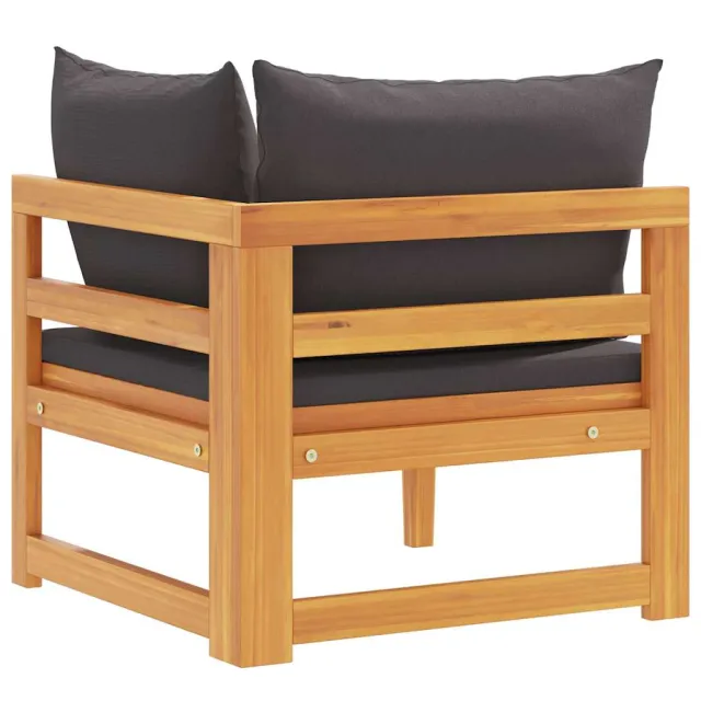 Canapé d'angle avec coussins gris foncé Bois d'acacia solide