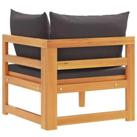 Canapé d'angle avec coussins gris foncé Bois d'acacia solide