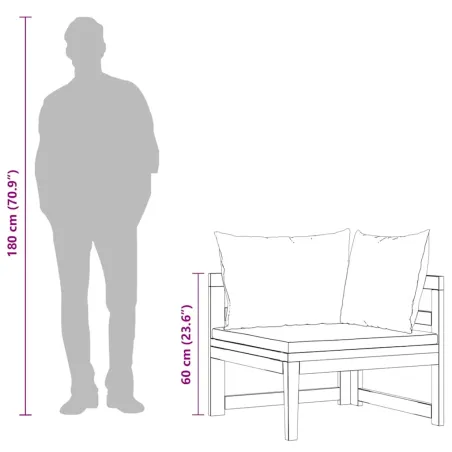 Canapé d'angle avec coussins gris foncé Bois d'acacia solide