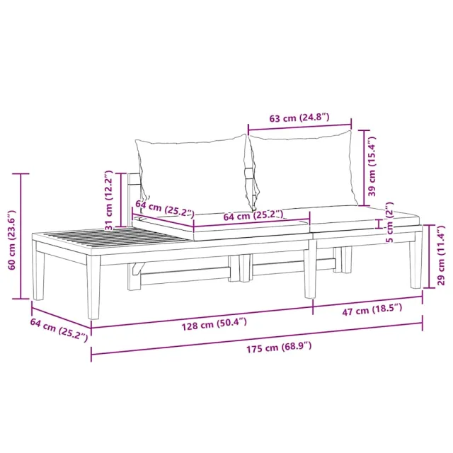 Salon de jardin 2 pcs avec coussins gris foncé Bois d'acacia