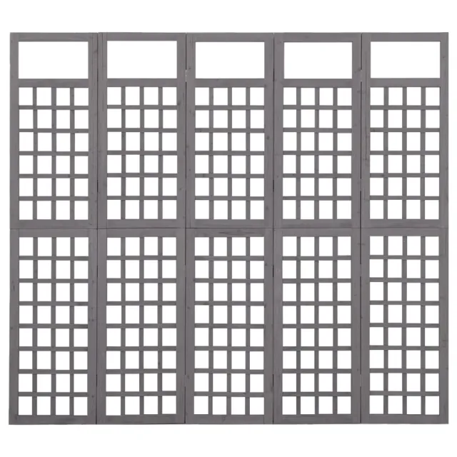 Cloison de séparation à 5 panneaux Bois de pin Gris 201,5x180cm