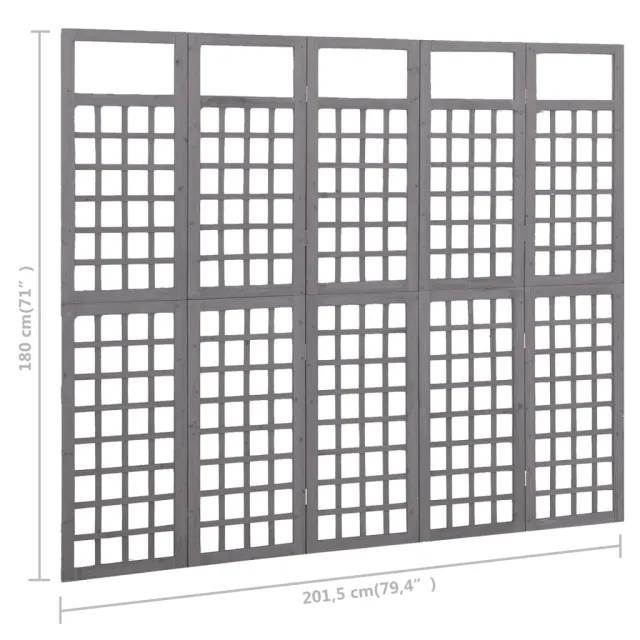 Cloison de séparation à 5 panneaux Bois de pin Gris 201,5x180cm