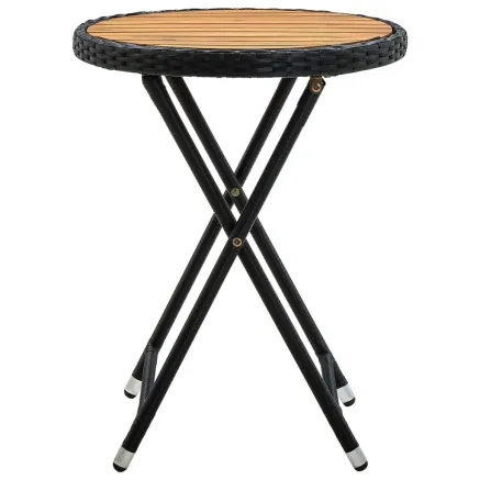 Table à thé Noir 60 cm Résine tressée et bois d'acacia solide 2