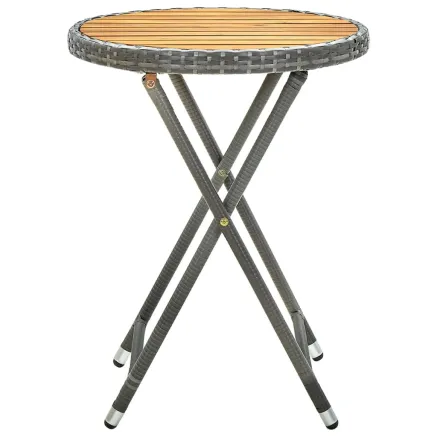 Table à thé Gris 60 cm Résine tressée et bois d'acacia solide 2