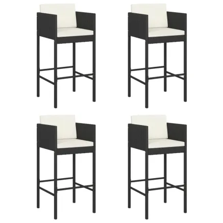 Tabourets de bar lot de 4 avec coussins noir résine tressée 2
