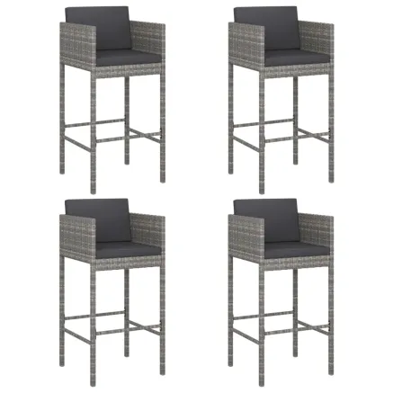 Tabourets de bar lot de 4 avec coussins gris résine tressée 2
