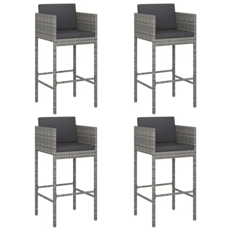 Tabourets de bar lot de 4 avec coussins gris résine tressée