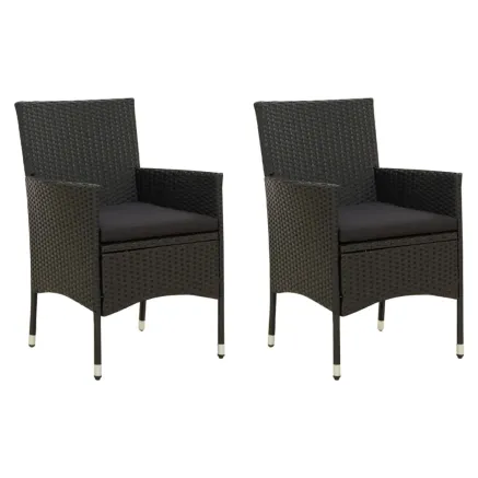 Chaises de jardin lot de 2 avec coussins Résine tressée Noir