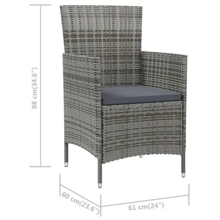 Chaises de jardin avec coussins lot de 2 Résine tressée Gris