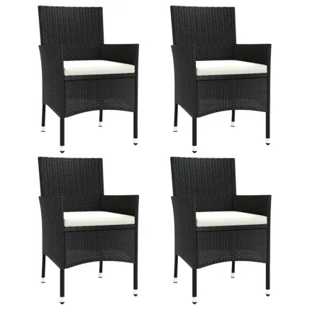 Chaises de jardin avec coussins lot de 4 Résine tressée Noir 2