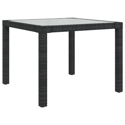 Table de jardin 90x90x75 cm Verre trempé et résine tressée Noir 2