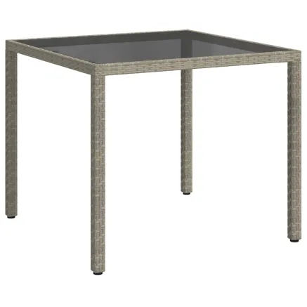 Table de jardin 90x90x75 cm Verre trempé et résine tressée Gris 2
