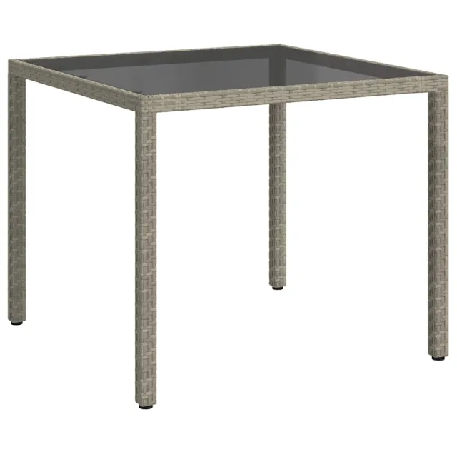 Table de jardin 90x90x75 cm Verre trempé et résine tressée Gris