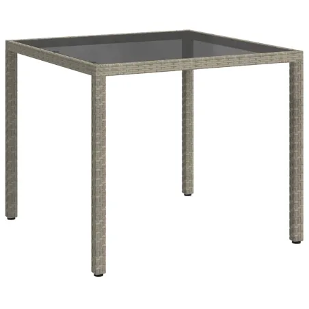 Table de jardin 90x90x75 cm Verre trempé et résine tressée Gris