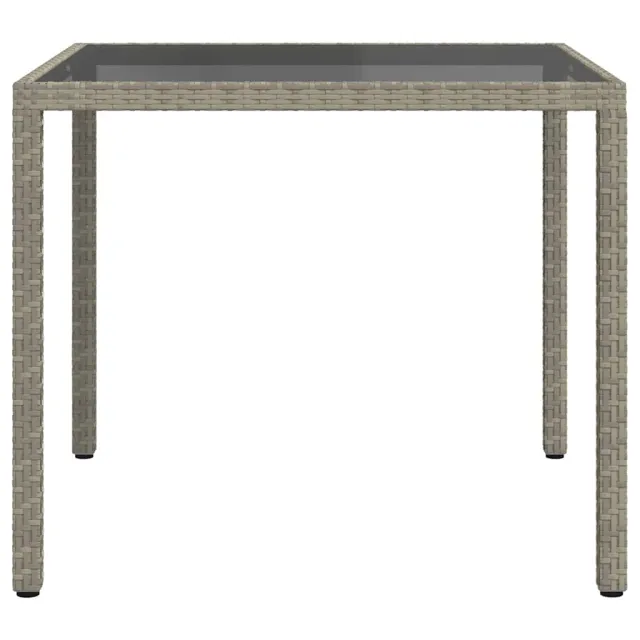 Table de jardin 90x90x75 cm Verre trempé et résine tressée Gris