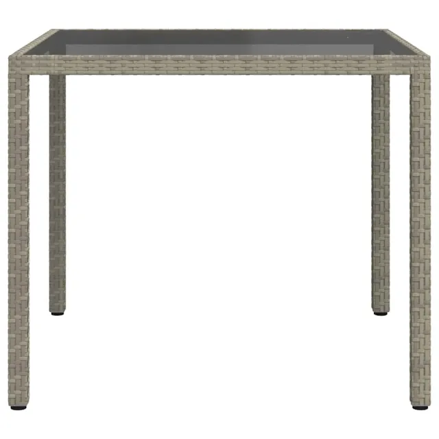 Table de jardin 90x90x75 cm Verre trempé et résine tressée Gris
