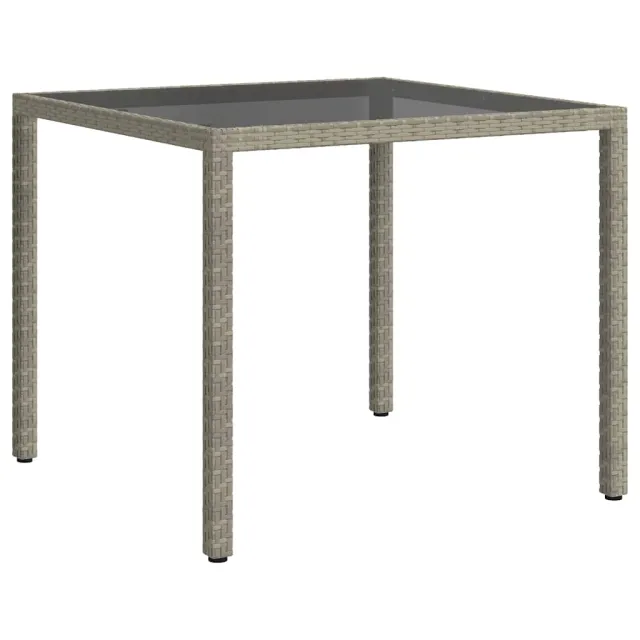 Table de jardin 90x90x75 cm Verre trempé et résine tressée Gris