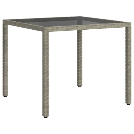 Table de jardin 90x90x75 cm Verre trempé et résine tressée Gris