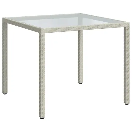 Table de jardin 90x90x75cm Verre trempé et résine tressée Blanc 2